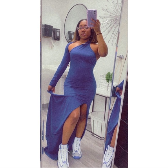 Blue One Shoulder Dress - Picture 4 of 6